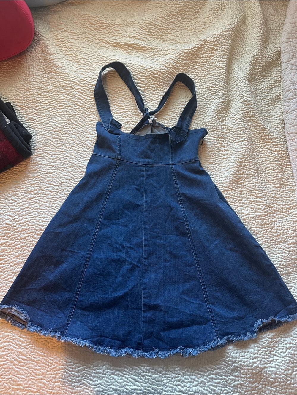 BCBG Dark Blue Denim Pinafore Dress with Frayed Hem - size 6